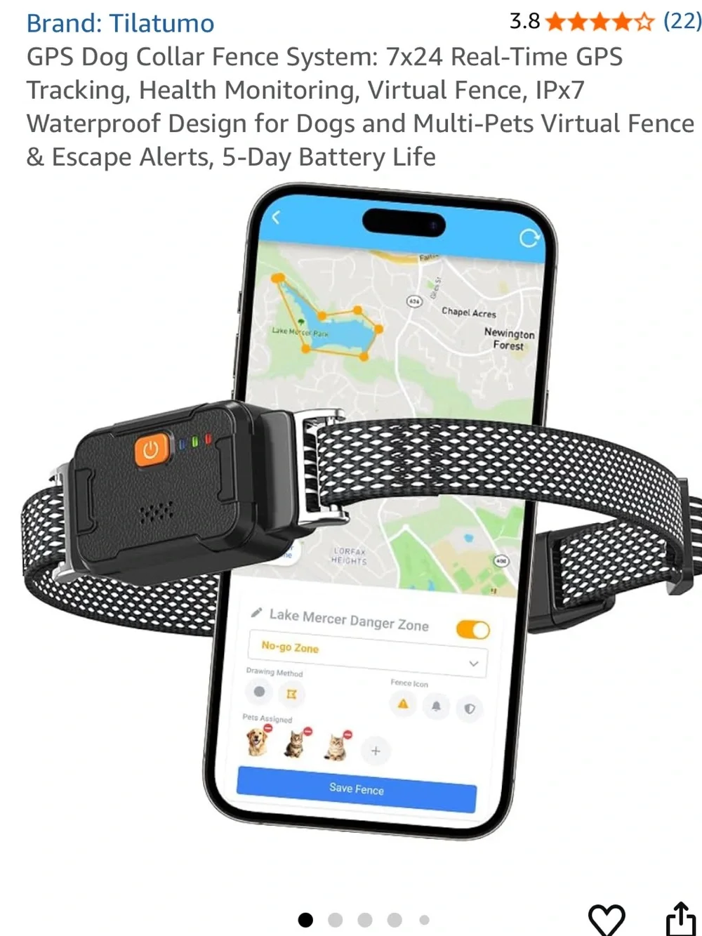 BNIB Waterproof GPS Pet Tracker Collar Clip , virtual fence - Black